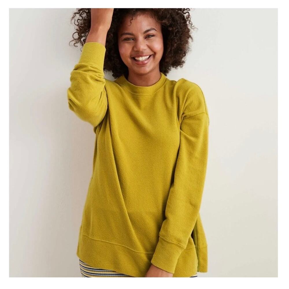 Aerie Summer Desert Sweatshirt Oversized Textured Yellow Women's M Side Slits‎
